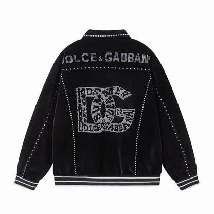 Dolce Gabbana Black Velvet Jacket With Rhinestone Logos And Studs