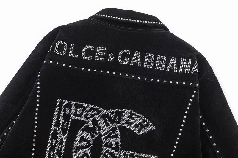 Dolce Gabbana Black Velvet Jacket With Rhinestone Logos And Studs