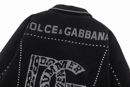Dolce Gabbana Black Velvet Jacket With Rhinestone Logos And Studs