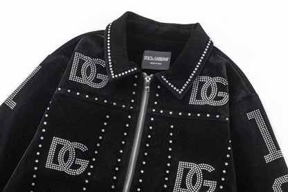 Dolce Gabbana Black Velvet Jacket With Rhinestone Logos And Studs