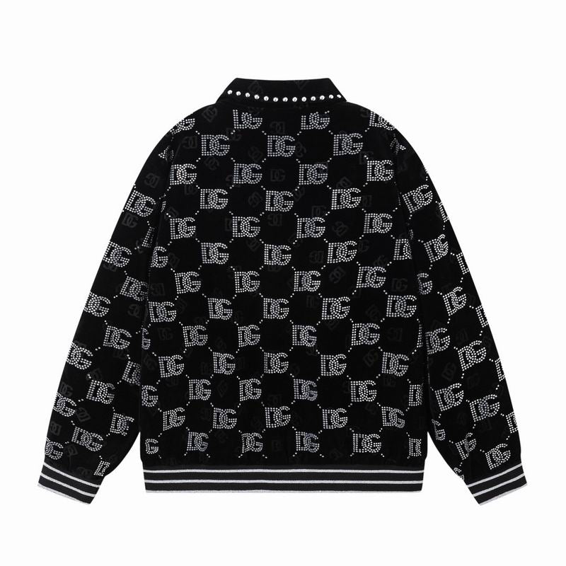 Dolce Gabbana Crystal Monogram Black Jacket With Studded Collar