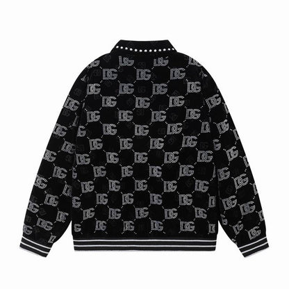 Dolce Gabbana Crystal Monogram Black Jacket With Studded Collar