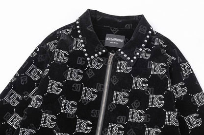 Dolce Gabbana Crystal Monogram Black Jacket With Studded Collar
