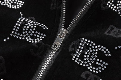 Dolce Gabbana Crystal Monogram Black Jacket With Studded Collar