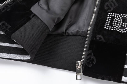 Dolce Gabbana Crystal Monogram Black Jacket With Studded Collar