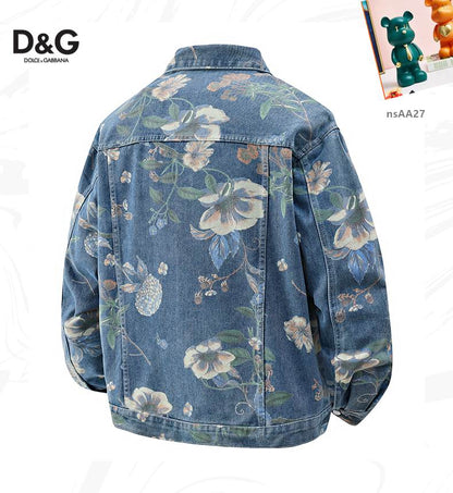 Dolce & Gabbana Inspired Floral Denim Jacket With Logo Detail