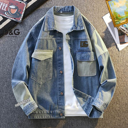 Dolce & Gabbana Inspired Patchwork Denim Jacket With Logo Accent