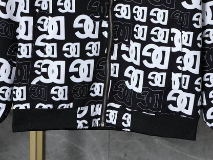 Dolce & Gabbana Inspired Black Bomber Jacket With Monogram Print