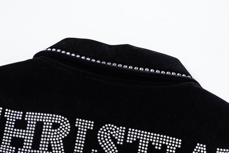 Dior Black Velvet Jacket With Rhinestone Embellishments And Brand Lettering