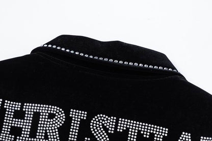 Dior Black Velvet Jacket With Rhinestone Embellishments And Brand Lettering