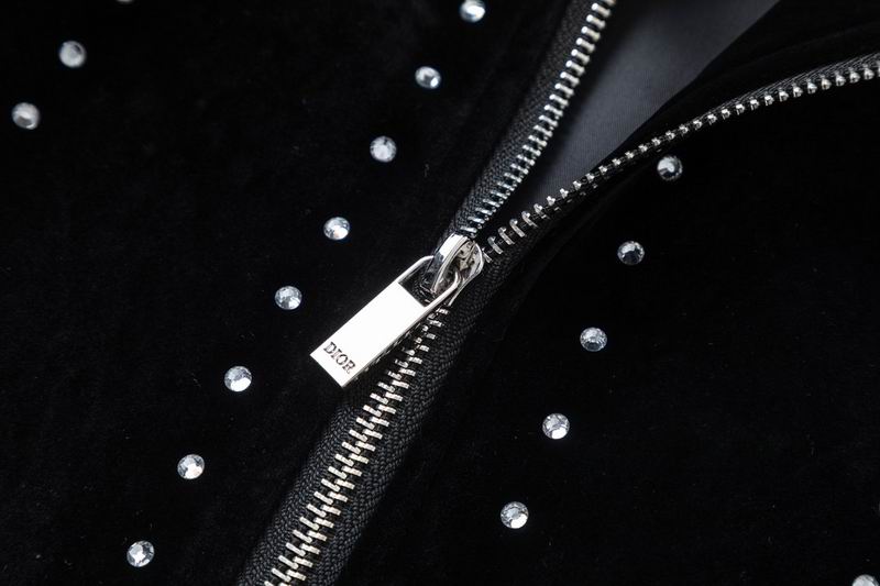 Dior Black Velvet Jacket With Rhinestone Embellishments And Brand Lettering