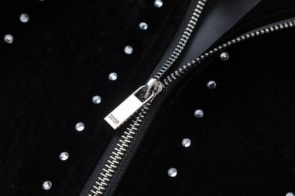 Dior Black Velvet Jacket With Rhinestone Embellishments And Brand Lettering