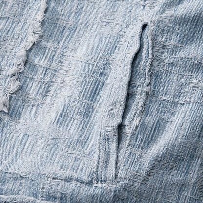 Dior Light Blue Distressed Denim Jacket With Colorful Embroidered Logo