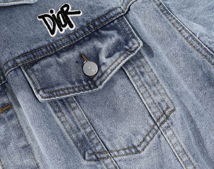 Light Blue Denim Dior Jacket With Embroidered Logo And Black Inner