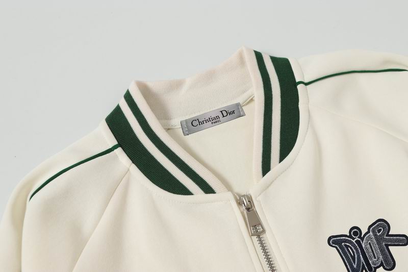Dior Cream - White Bomber Jacket With Green Trim And Embroidered Logo