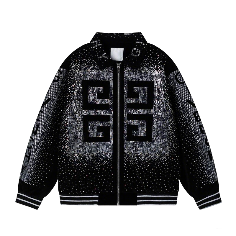 Givenchy Black Jacket With Gradient Rhinestone Logo And Brand Detailing