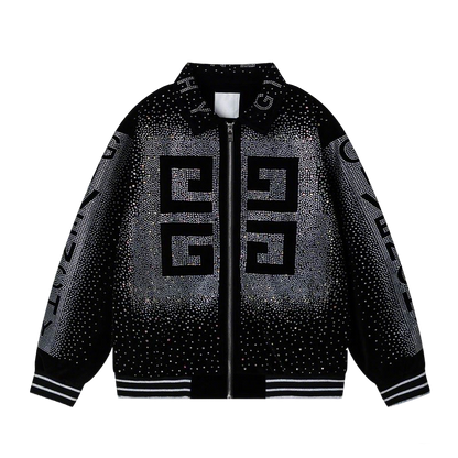 Givenchy Black Jacket With Gradient Rhinestone Logo And Brand Detailing