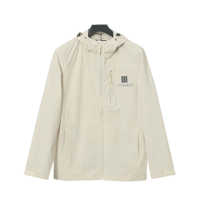 Givenchy Beige Hooded Windbreaker With Brand Logo And Functional Design