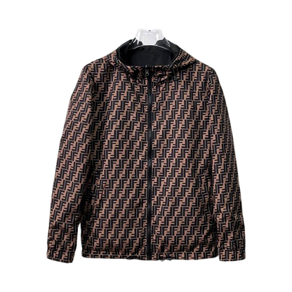 Fendi Brown Hooded Jacket With Signature FF Monogram Pattern