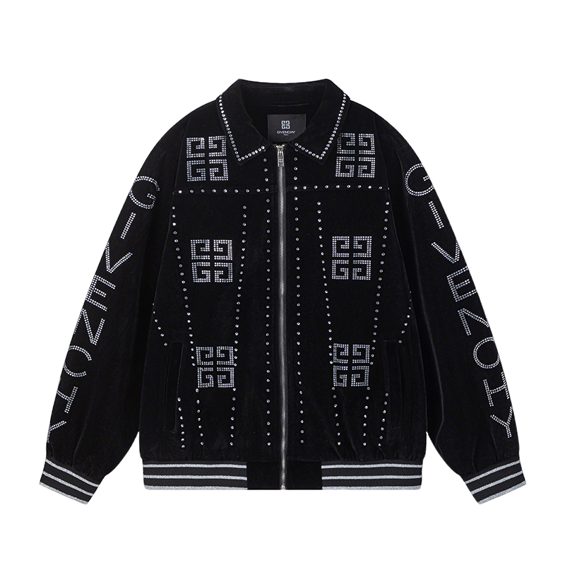 Givenchy Black Velvet Jacket With Crystal - Embellished Logo Patterns