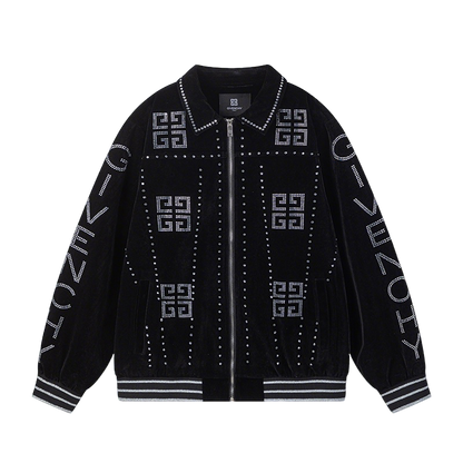 Givenchy Black Velvet Jacket With Crystal - Embellished Logo Patterns