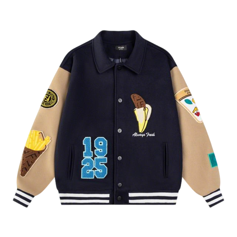 Fendi Varsity Jacket With Food Patches And Retro Number Details