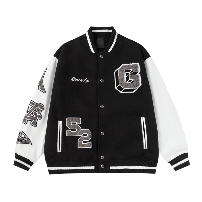 Givenchy Black And White Varsity Jacket With Embroidered Logos And Patches