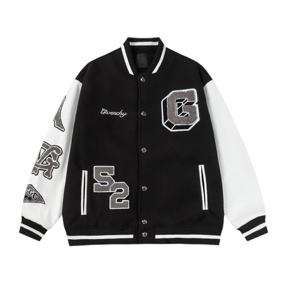 Givenchy Black And White Varsity Jacket With Embroidered Logos And Patches
