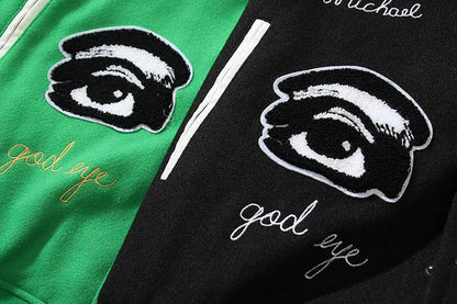 FOG Stylish Green/Black Varsity Jacket With Unique Patches And Embroidery