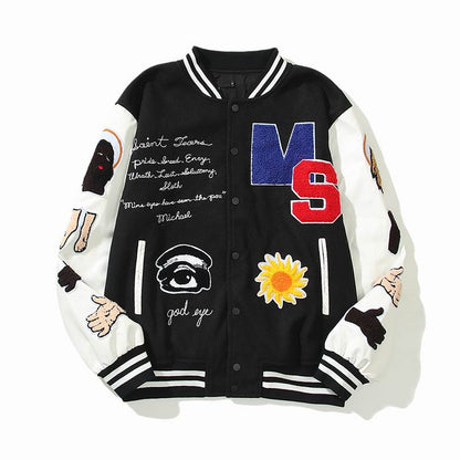 FOG Stylish Green/Black Varsity Jacket With Unique Patches And Embroidery