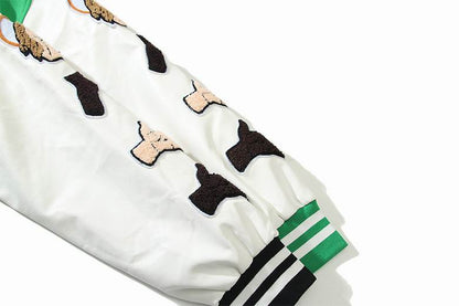 FOG Stylish Green/Black Varsity Jacket With Unique Patches And Embroidery