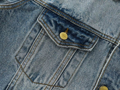 FOG Style Classic Blue Denim Jacket With Button Front And Chest Pockets