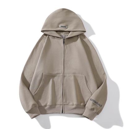 Essentials Light Yellow jacket Zip - Up Sweatshirt With Brand Logos