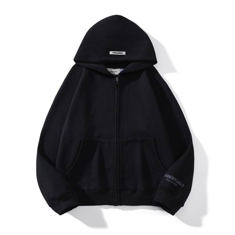 Essentials Light Yellow jacket Zip - Up Sweatshirt With Brand Logos