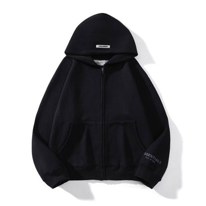 Essentials Light Yellow jacket Zip - Up Sweatshirt With Brand Logos