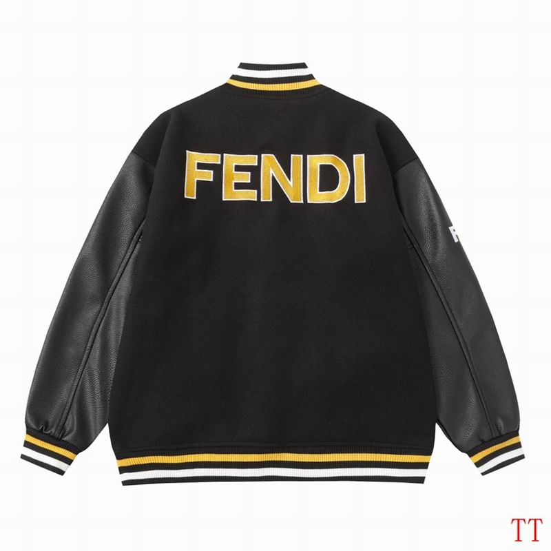 Fendi Black Varsity Jacket With Leather Sleeves And Iconic Eye Motif