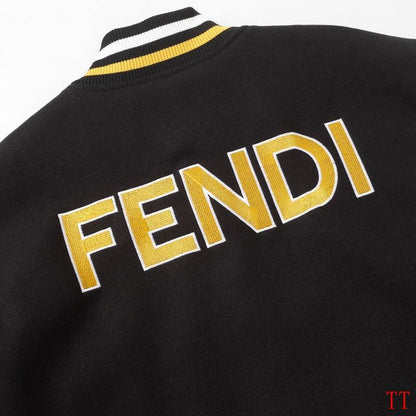 Fendi Black Varsity Jacket With Leather Sleeves And Iconic Eye Motif