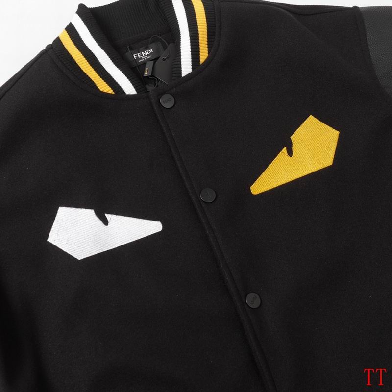 Fendi Black Varsity Jacket With Leather Sleeves And Iconic Eye Motif
