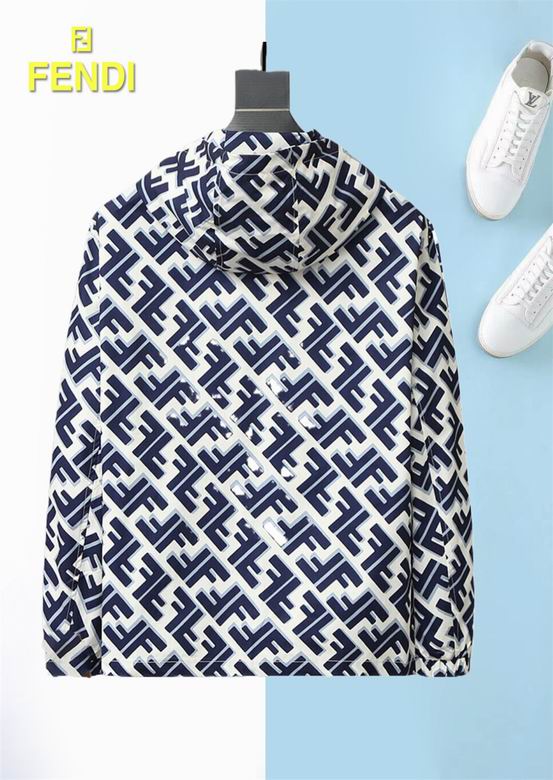 Fendi Blue And White Hooded Jacket With Signature FF Monogram Print