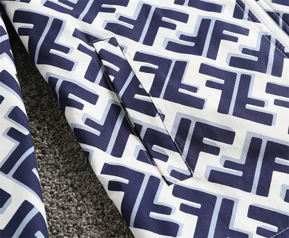 Fendi Blue And White Hooded Jacket With Signature FF Monogram Print