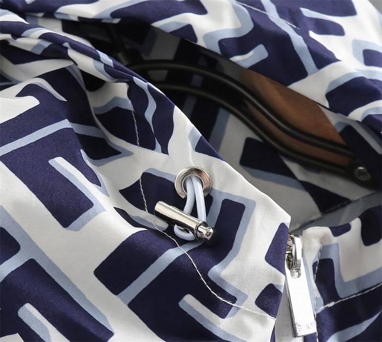 Fendi Blue And White Hooded Jacket With Signature FF Monogram Print
