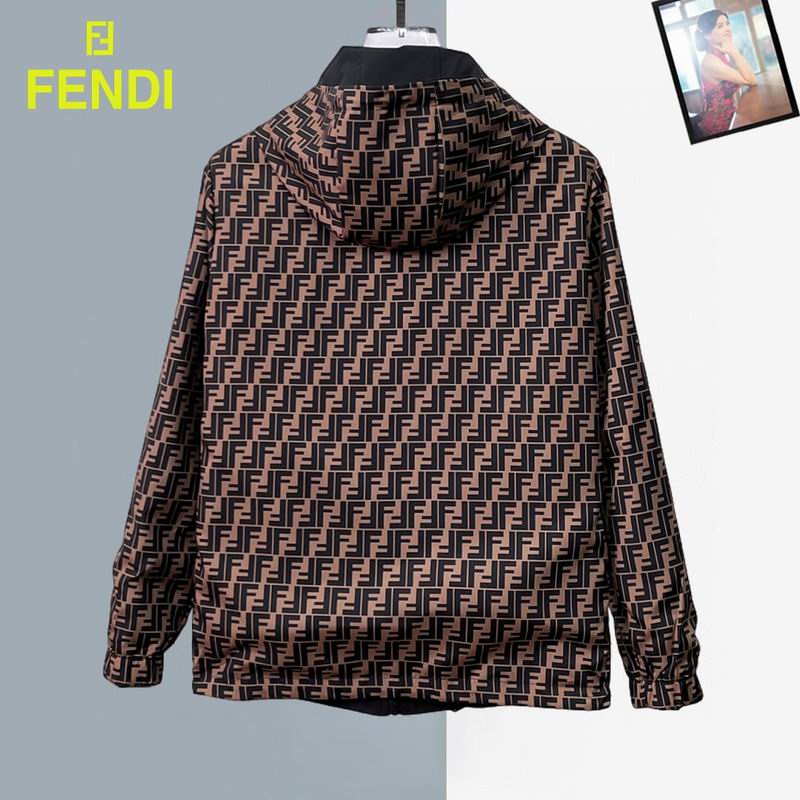 Fendi Brown Hooded Jacket With Signature FF Monogram Pattern