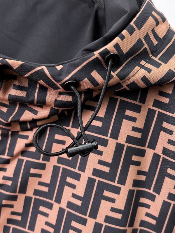Fendi Brown Hooded Jacket With Signature FF Monogram Pattern