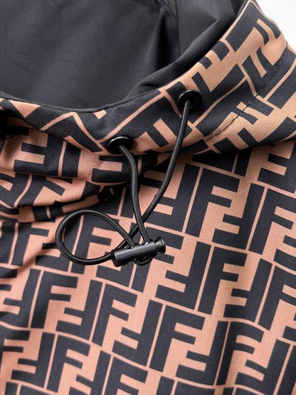 Fendi Brown Hooded Jacket With Signature FF Monogram Pattern