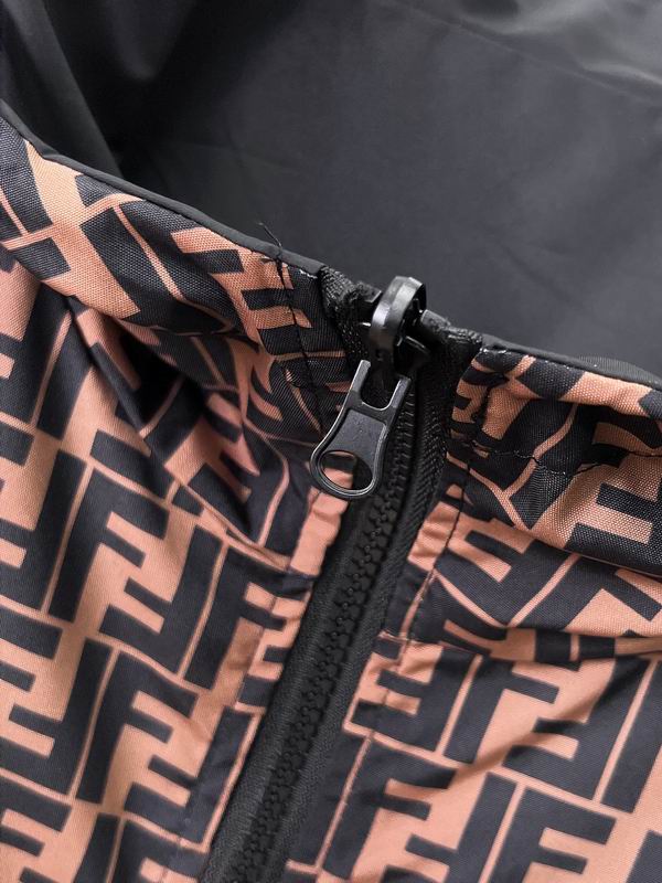 Fendi Brown Hooded Jacket With Signature FF Monogram Pattern