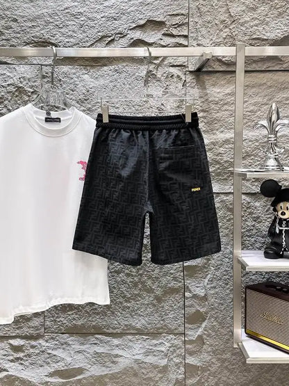 Fendi Men's Black FF Logo Pattern Casual Shorts