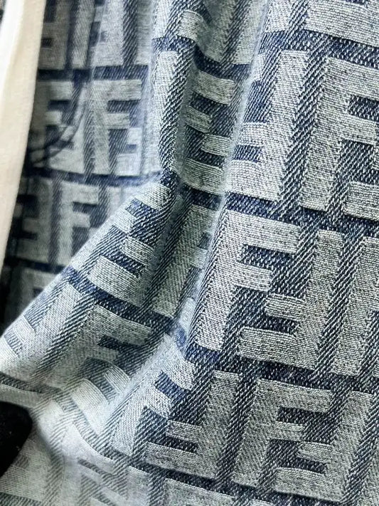 Fendi Men's Gradient Gray FF Logo Patterned Drawstring Shorts