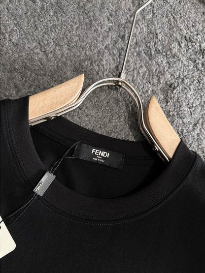 Elegant Fendi Roma White/Black T - Shirt With Bold Yellow Branding For Fashion Lovers