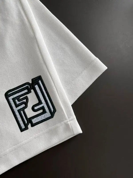 Fendi Men's White FF Logo Embroidered Drawstring Casual Shorts