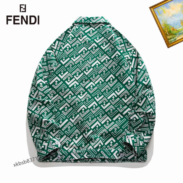 Fendi Green Patterned Shirt Jacket With Bear Patch And Geometric Design